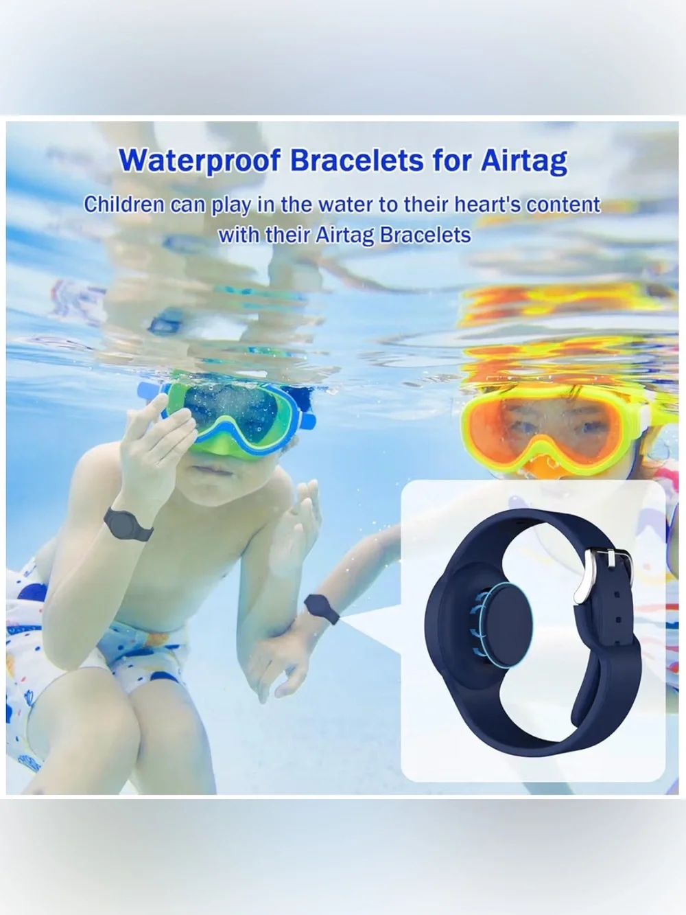 NWT Waterproof AirTag 1st & 2nd Gen Watch Bracelet Case for Kids Blue/Black, 2pk